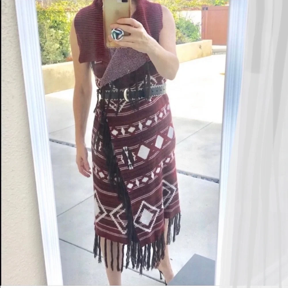 Romeo & Juliet Couture DUSTER sweater LONG fringe dress wrap fringe oversized M